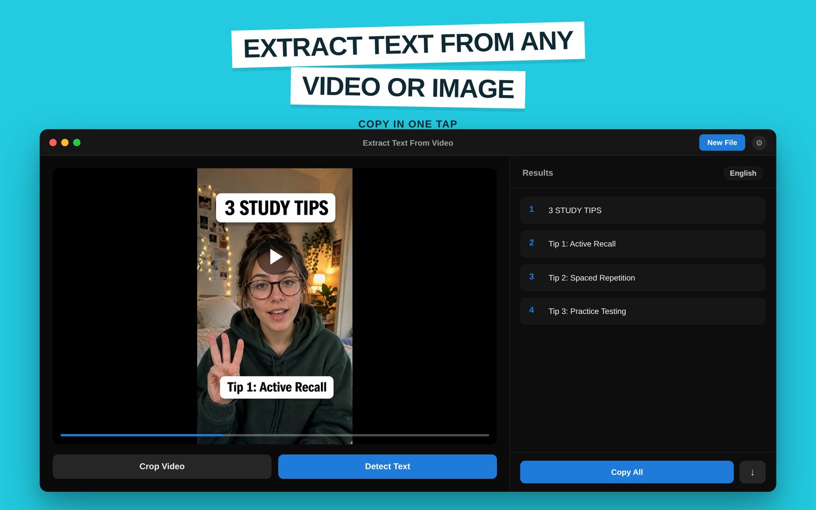 Extract text from video on Mac: OCR reading Japanese signs in a video and translating them, 20+ languages